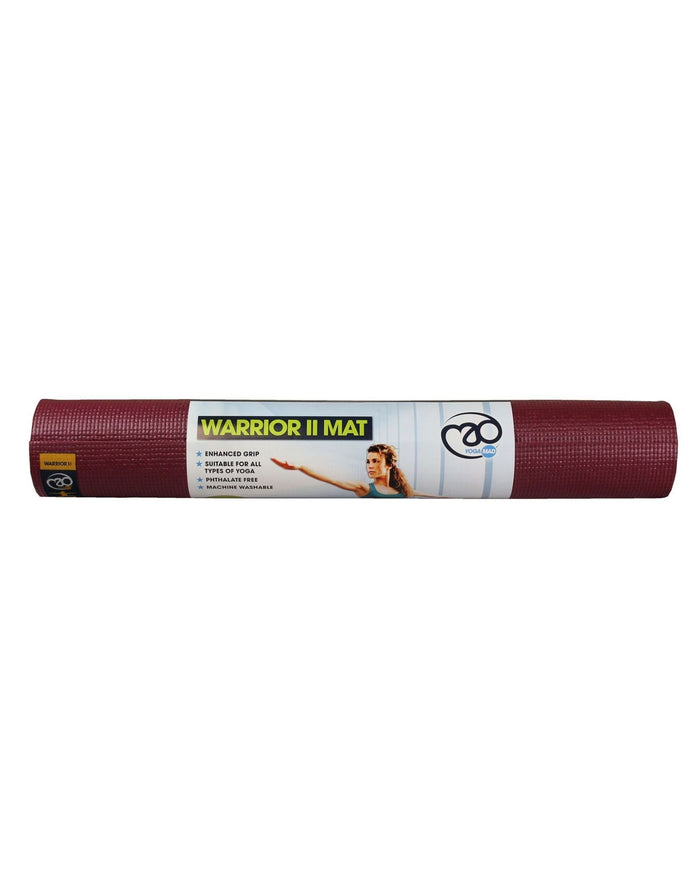 Burgundy Fitness Mad Warrior Yoga Mat II with textured surface and Warrior II branding