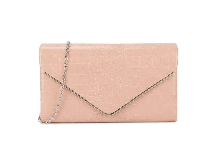 Flesh Pink Croc Print Clutch Bag