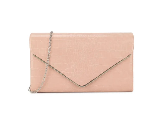 Flesh Pink Croc Print Clutch Bag