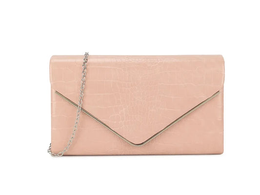 Flesh Pink Croc Print Clutch Bag
