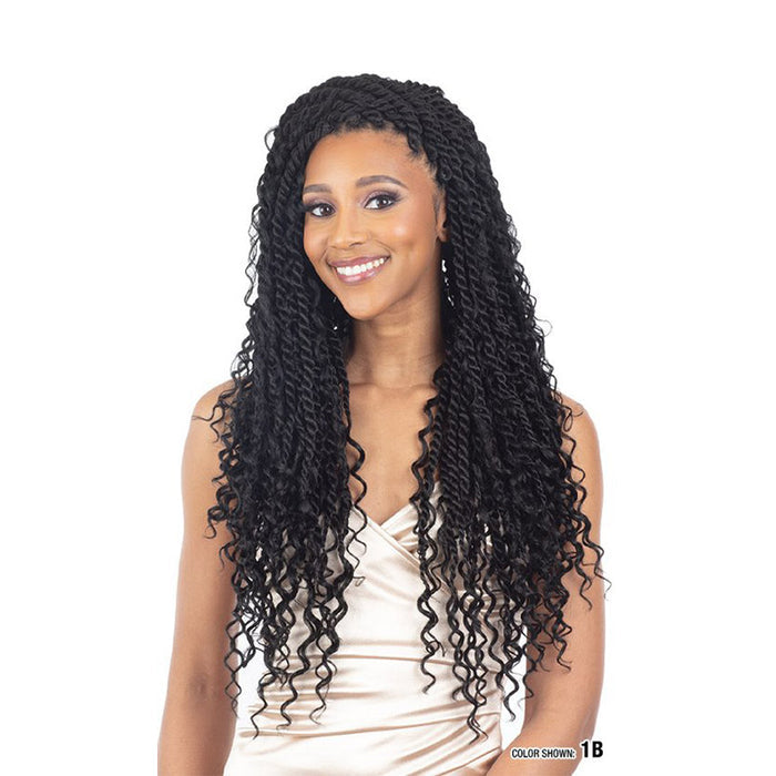 Shake N Go Freetress Boho Twist 22 inch long black braid with loose curly ends for boho hairstyle