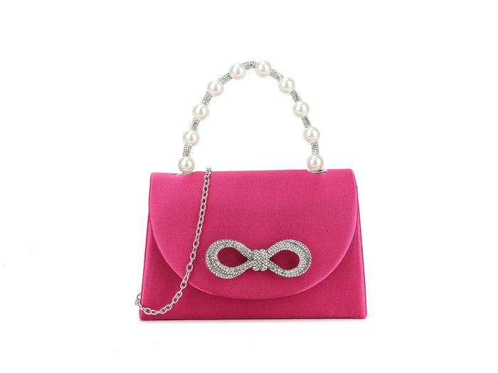 Fuchsia Pink Satin Crystal & Pearl Mini Handbag