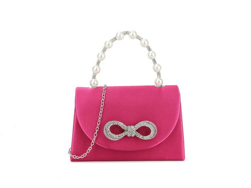 Fuchsia Pink Satin Crystal & Pearl Mini Handbag