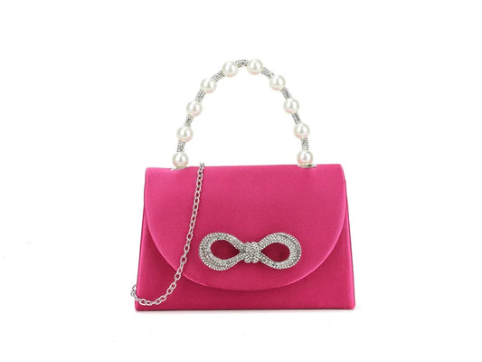 Fuchsia Pink Satin Crystal & Pearl Mini Handbag