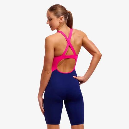 Funkita Ladies Tidal Blast Fast Training One Piece kneesuit in navy and pink, designed for competitive swimming.