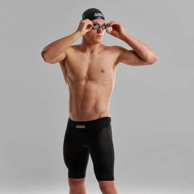 Funky Trunks men's black Attack Apex Viper jammer swimwear with sleek design, made for competitive swimming and training.