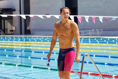 Funky Trunks men's Tidal Blast Apex Viper jammer swim trunks in navy and pink with bold design and comfortable fit.