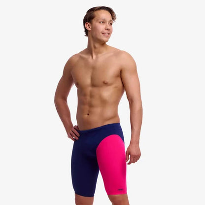 Funky Trunks men's Tidal Blast fast training jammers in navy and pink, designed for competitive swim training.