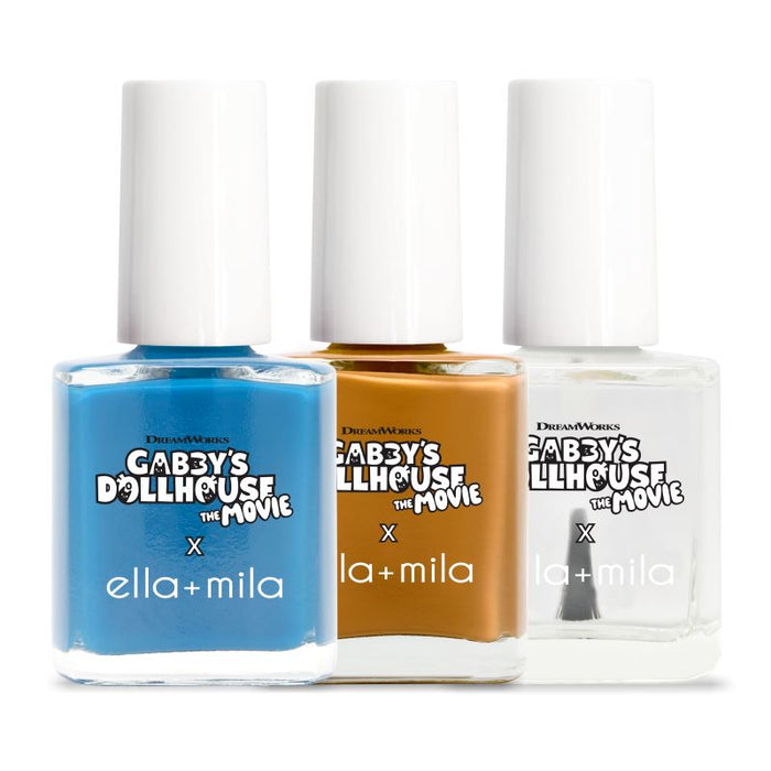 Gabby's Dollhouse Let's Play Forever! Set 3 bottles: sky blue, caramel brown and clear top coat