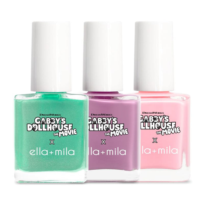 Gabby's Dollhouse Magical Shimmer Set 3 nail polish bottles: mint green, lilac and light pink