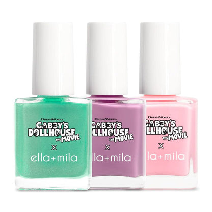 Gabby's Dollhouse Magical Shimmer Set 3 nail polish bottles: mint green, lilac and light pink