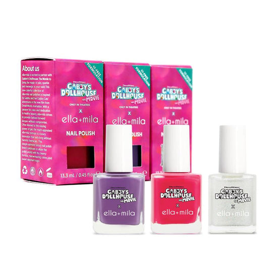Gabby's Dollhouse Pinch Pinch! Set: purple, hot pink and glitter nail polish bottles with boxes – ella+mila