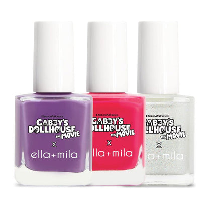 Gabby's Dollhouse Pinch Pinch! Set 3 nail polish bottles: purple, hot pink and silver glitter