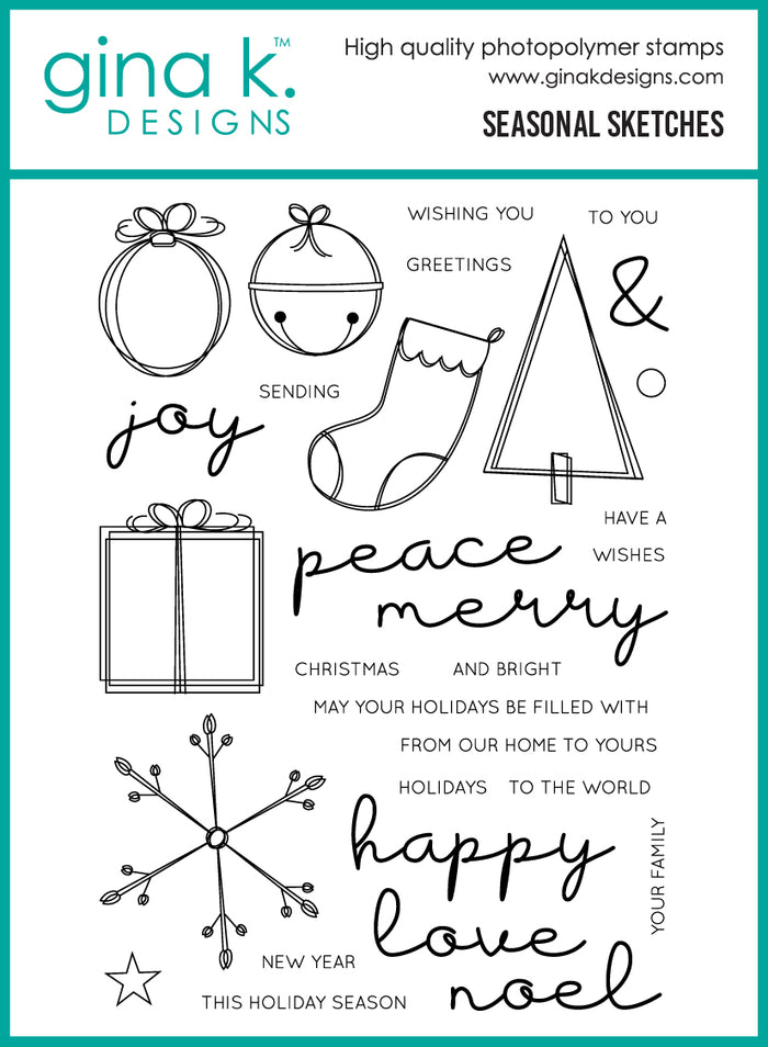 Gina K. Designs - Stamp & Die Set - Seasonal Sketches. Set by Beth Silaika. At Embellish Away in Bowmanville Ontario Canada.