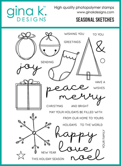 Gina K. Designs - Stamp & Die Set - Seasonal Sketches. Set by Beth Silaika. At Embellish Away in Bowmanville Ontario Canada.