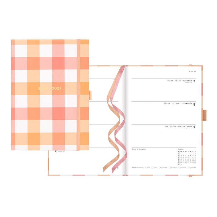 Gingham Academic Weekly Planner, A5, 2026 - 2027 - Multilingual 27-031930 #color_gingham-coral