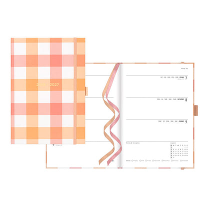 Gingham Academic Weekly Planner, A5, 2026 - 2027 - Multilingual 27-031930 #color_gingham-coral