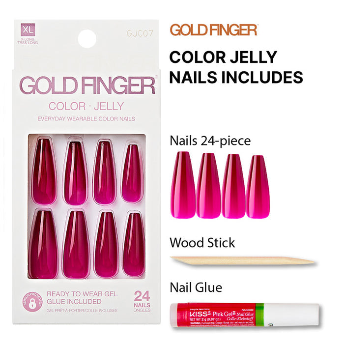 #Gjc07 Gold Finger Jelly Color Nails 24 Pcs