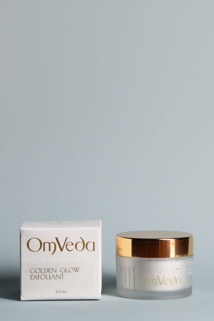 Golden Glow revitalising exfoliant 50 ml, jar and box by OmVeda