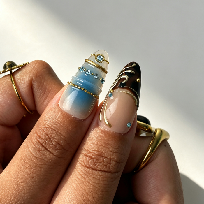 Edgy Goth Azure press‑on nails night‑out look