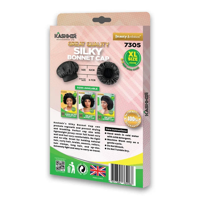 Great Quality Silky Bonnet Cap Extra Large Black - 7305