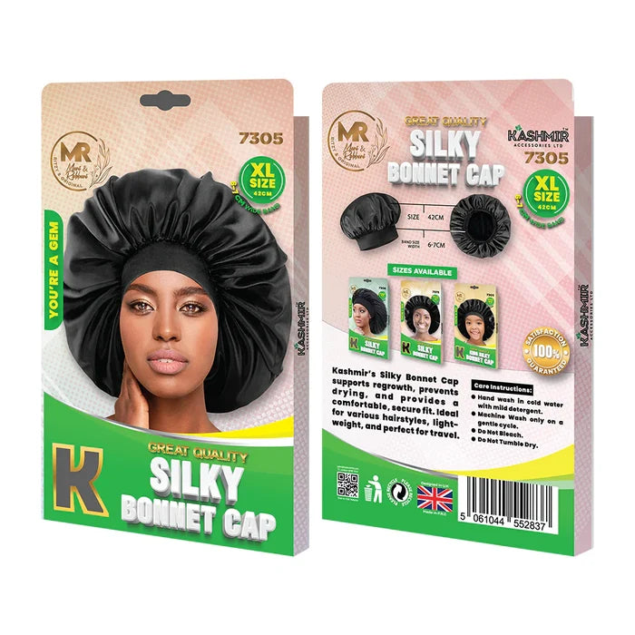 Great Quality Silky Bonnet Cap Extra Large Black - 7305