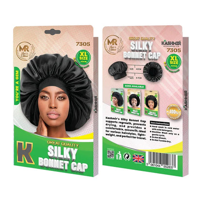 Great Quality Silky Bonnet Cap Extra Large Black - 7305