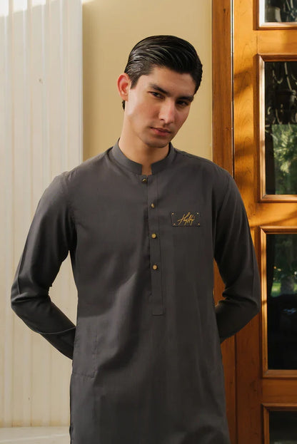 GREY CHAMBRAY WASH N WEAR KURTA PAJAMA