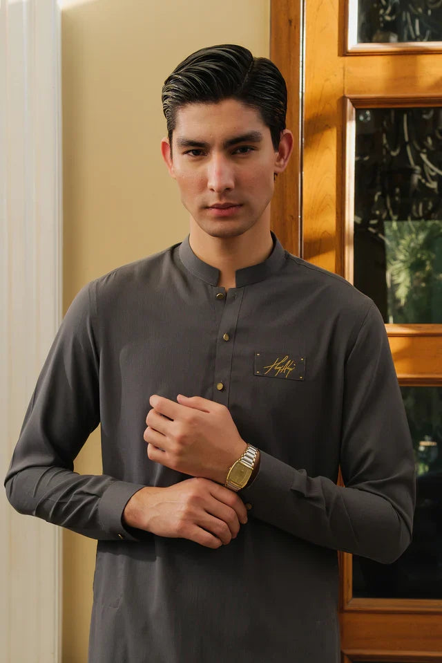 GREY CHAMBRAY WASH N WEAR KURTA PAJAMA