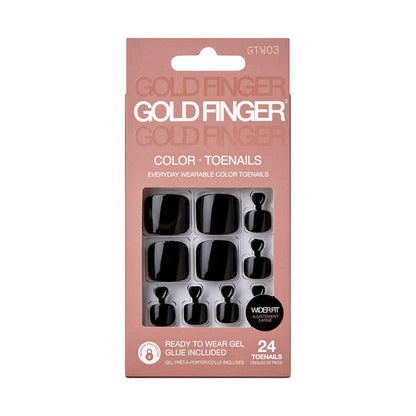IVY BEAUTY by KISS gold finger toenail set black glossy ready to wear 24 wide fit gel glue included