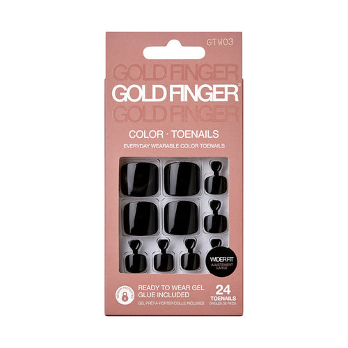 IVY BEAUTY by KISS gold finger toenail set black glossy ready to wear 24 wide fit gel glue included