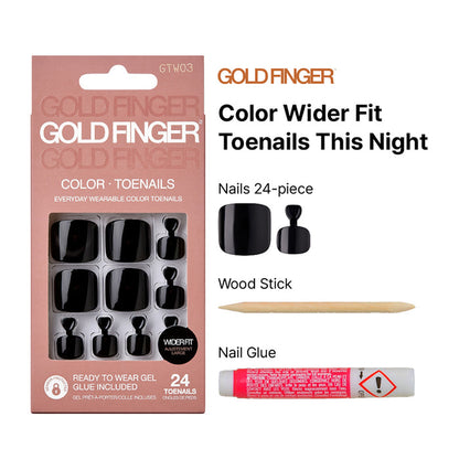 IVY BEAUTY by KISS gold finger toenail set black wide fit 24 piece with wood stick and nail glue
