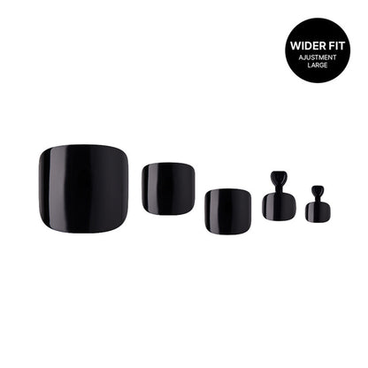 IVY BEAUTY by KISS gold finger toenail set showing glossy black press on toenail caps in varied sizes on white background