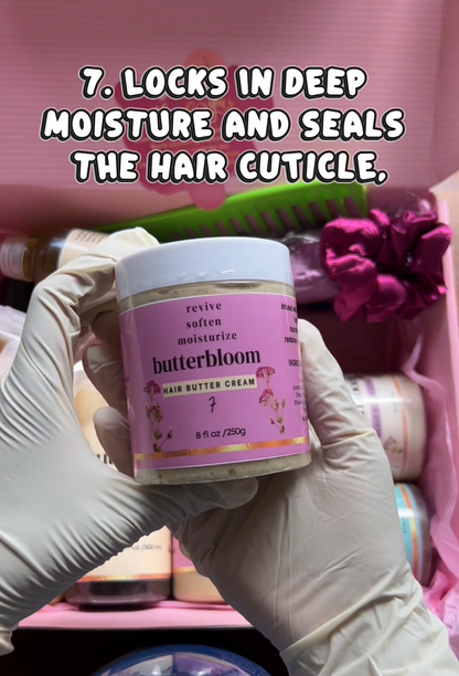 Creamy hair butter from Butterbloom, showing a jar of nourishing hair butter cream with natural ingredients
