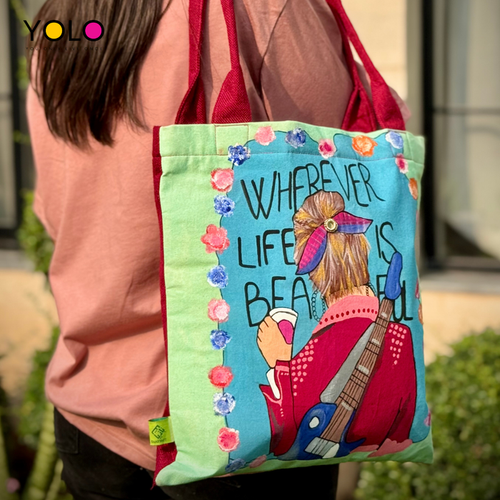 HANDCRAFTED AND HANDPAINTED TOTE BAG WITH SIMPLE STRAP BAZ-B25-0016