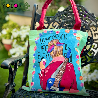 HANDCRAFTED AND HANDPAINTED TOTE BAG WITH SIMPLE STRAP BAZ-B25-0016