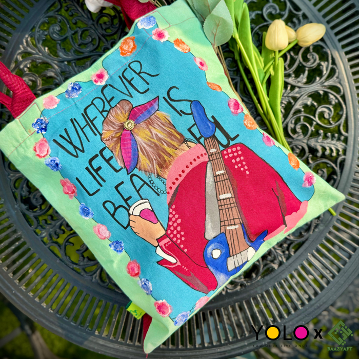 HANDCRAFTED AND HANDPAINTED TOTE BAG WITH SIMPLE STRAP BAZ-B25-0016