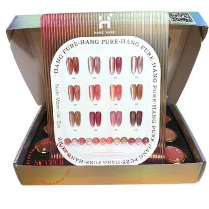 Hang Pure Nude Moon Cat Eye Gel collection display board with 12 colors