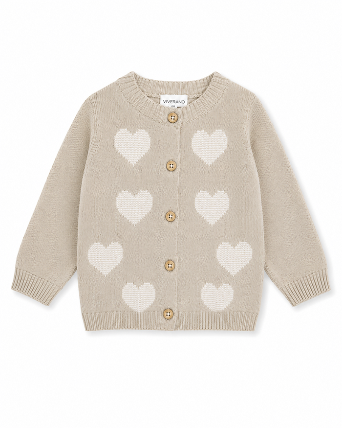 Hearts Jacquard Knit Baby Cardigan Organic Cotton