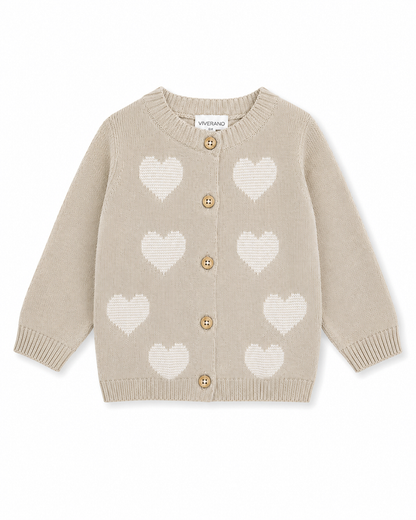 Hearts Jacquard Knit Baby Cardigan Organic Cotton