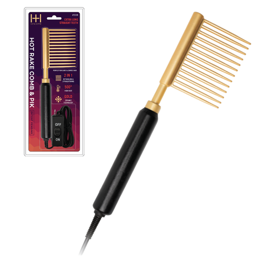 Hot & Hotter Ceramic Hot Rake Comb & Pik, 1 Count, Black & Gold