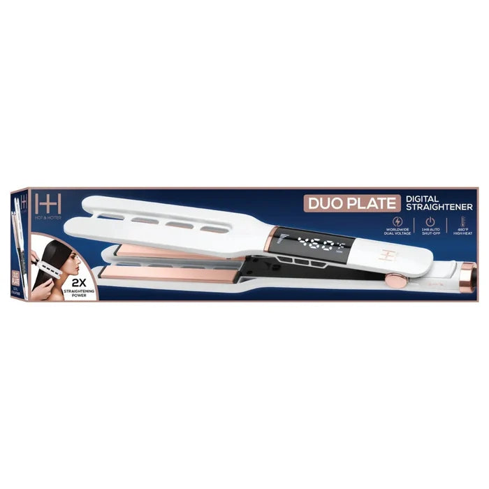 Hot & Hotter Dual Plate Digital Ceramic Flat Iron 1/2in, 1 Count Hair Straightener, White