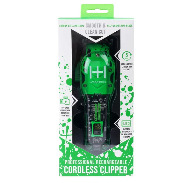 Hot & Hotter Professional Clear Rechargeable Clippers, 1 Count, Space Green