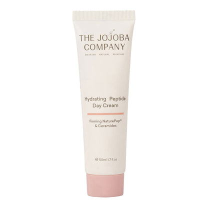 Tube of The Jojoba Company Hydrating Peptide Day Cream on a white background.