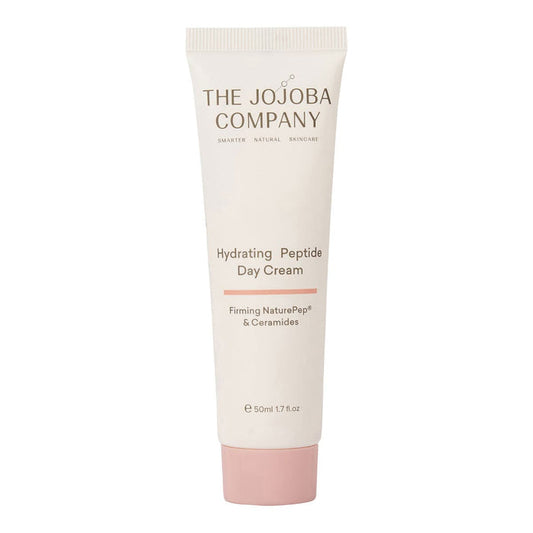 Tube of The Jojoba Company Hydrating Peptide Day Cream on a white background.