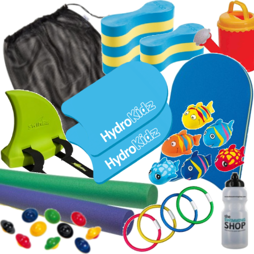 Blue and yellow Hydrokidz swim fins with fish design in Instructors Kit - Large