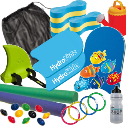 Blue and yellow Hydrokidz swim fins with fish design in Instructors Kit - Large