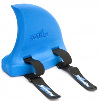 Blue swim fin with black straps and pull buoy logo in Instructors Kit - Large