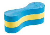 Blue and yellow pull buoy with Decathlon logo in Instructors Kit - Medium