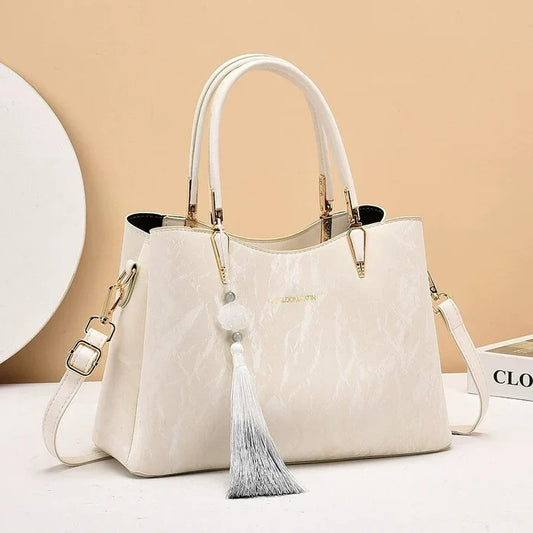 Ivory Satin Suede Look Print Handbag